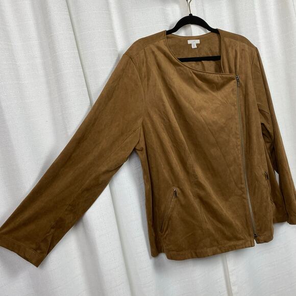 J.Jill Brown Faux Suede Moto Jacket Sz.2X - Picture 6 of 10